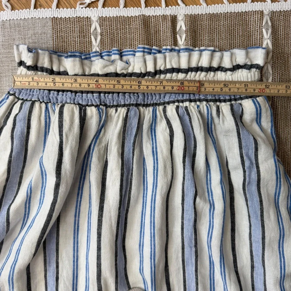 A New Day Striped Paperbag Waist Midi Skirt Blue White‎ Linen Blend XS